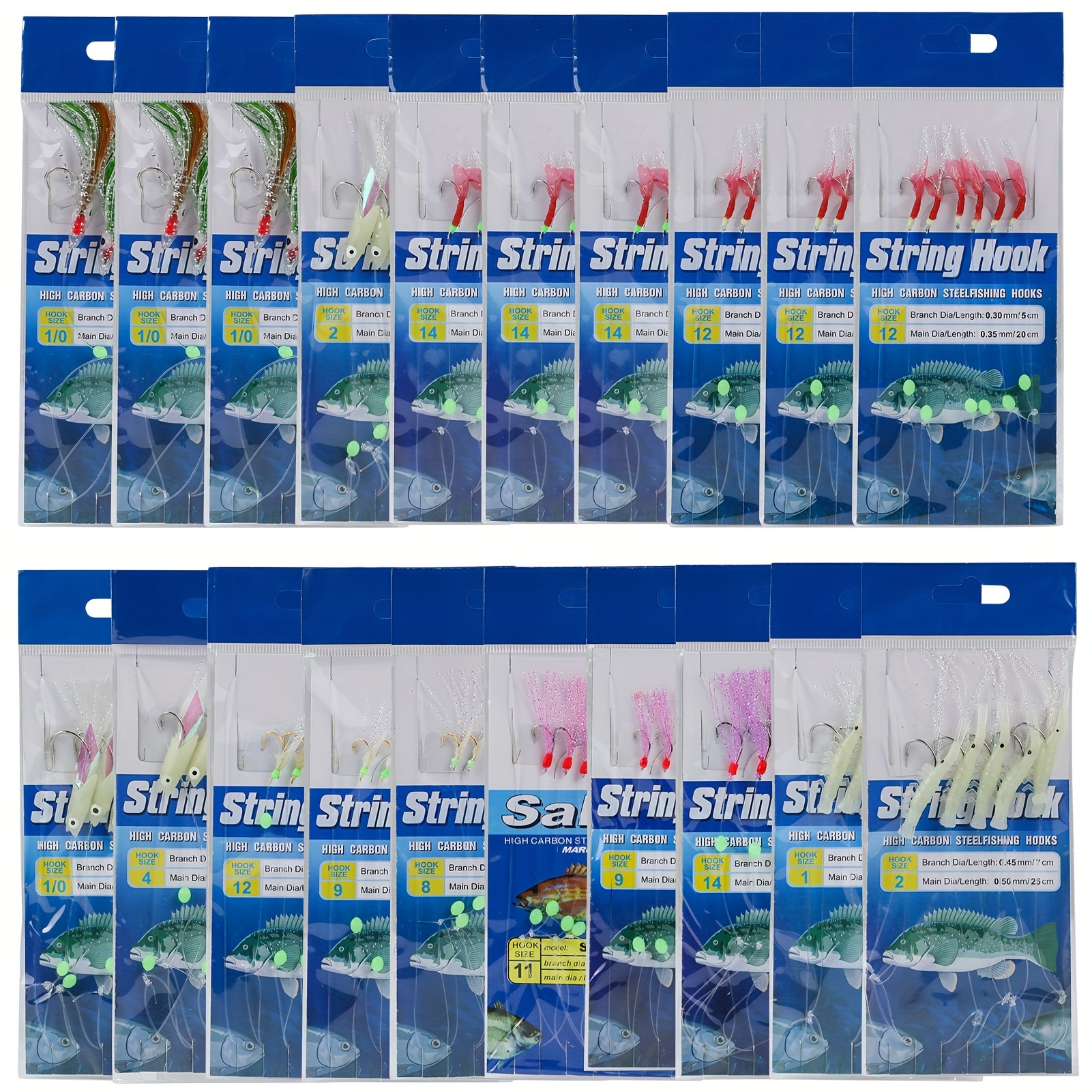 TEMU Fishing Bait Rigs Set 20 Packs Fishing Bait Rigs Luminous Bait Rig With Sharp Hooks Soft Shrimp Lure Surf Fishing Rigs Saltwater