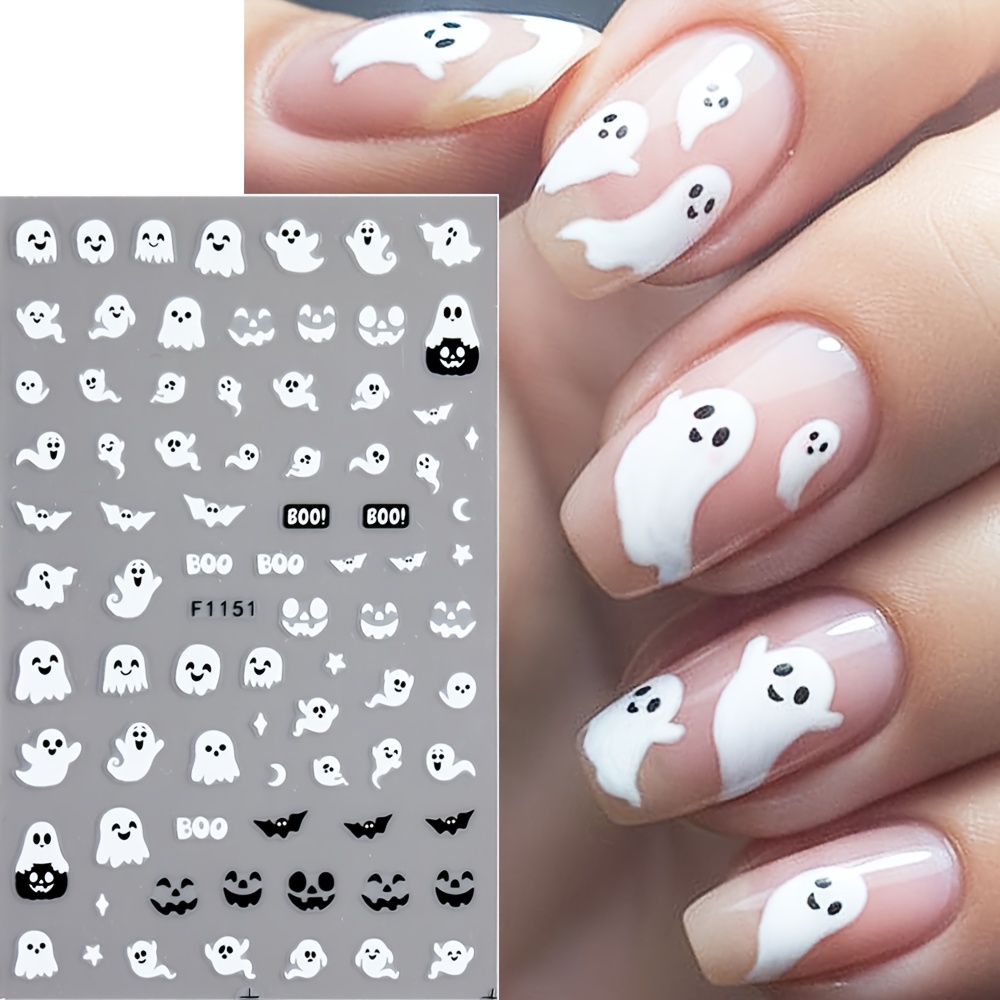 TEMU Stickers d'ongles Halloween lumineux blancs et mignons, décoration de fête, adaptés et