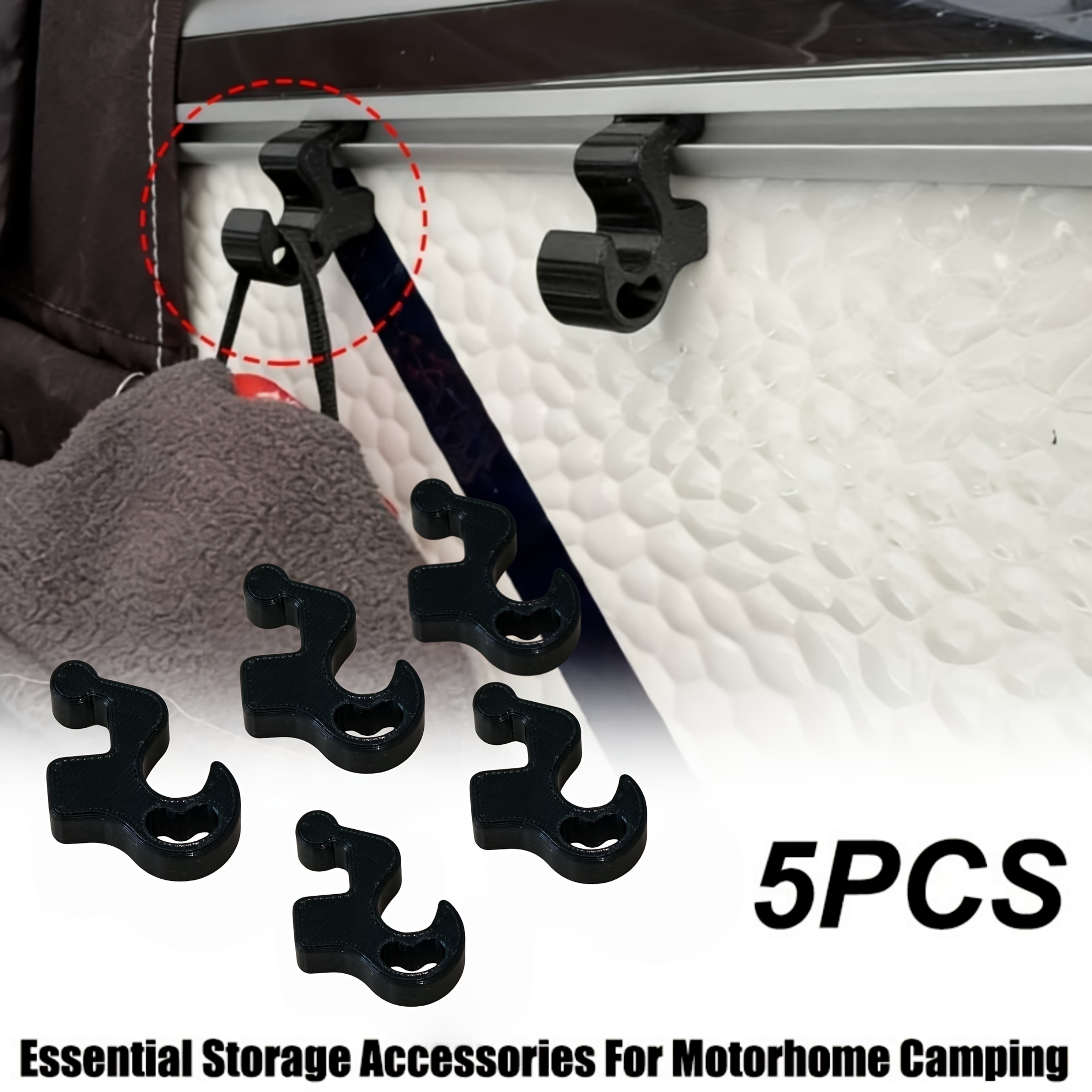 5pcs Rv Special 8mm Press Strip Rail Hooks, Multifunctional Strong Hanging Hooks, Without Drilling, Essential Accessory For Camping And Storage, Suitable For Hanging Daily Items