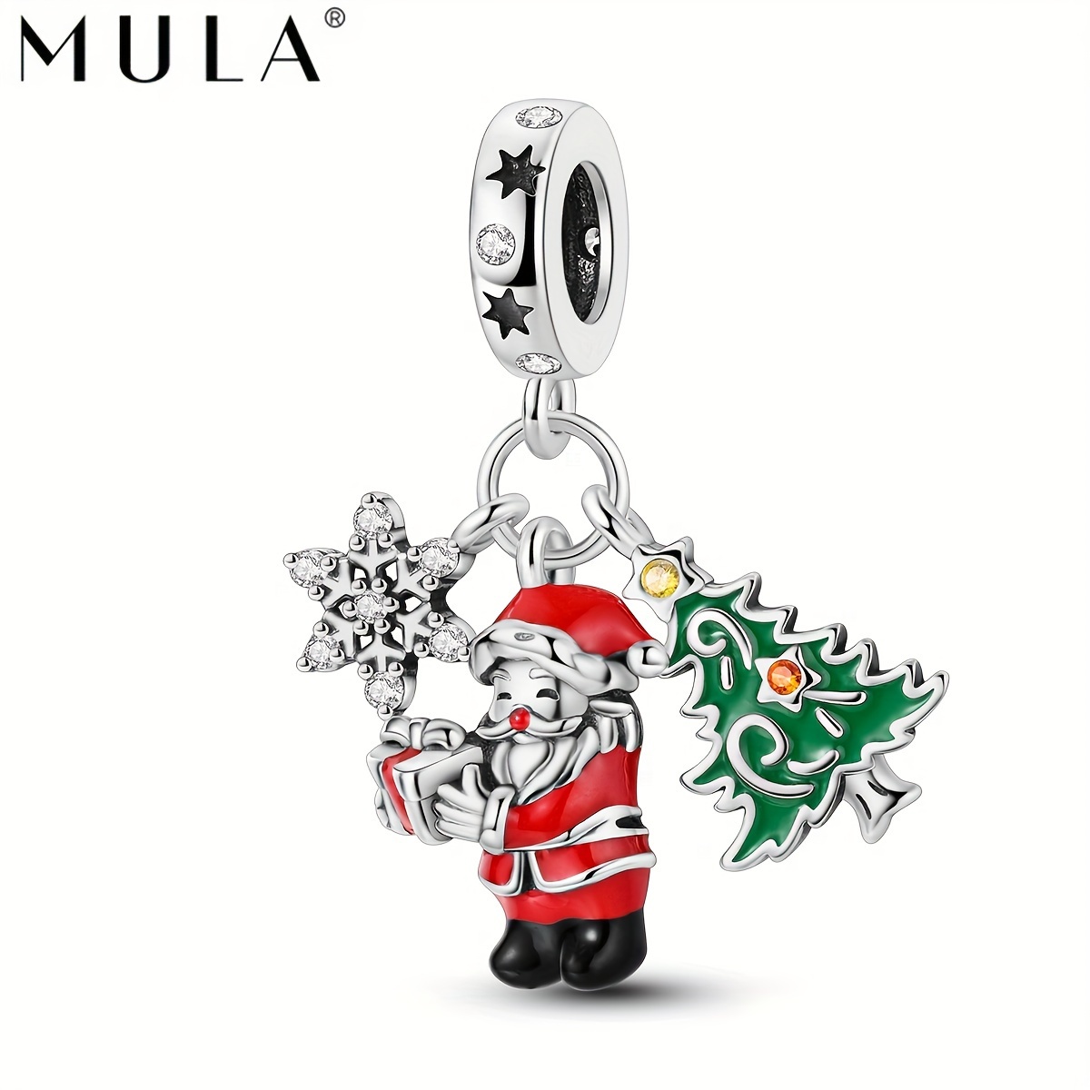 

Mula 1pc Silvery Plated Green Enamel Zirconia Winter Christmas Tree Santa Claus Gift Charm Fit Original Bracelet Necklace Pendant Beads For Making Women Girl Christmas Jewellery Gift For Friend