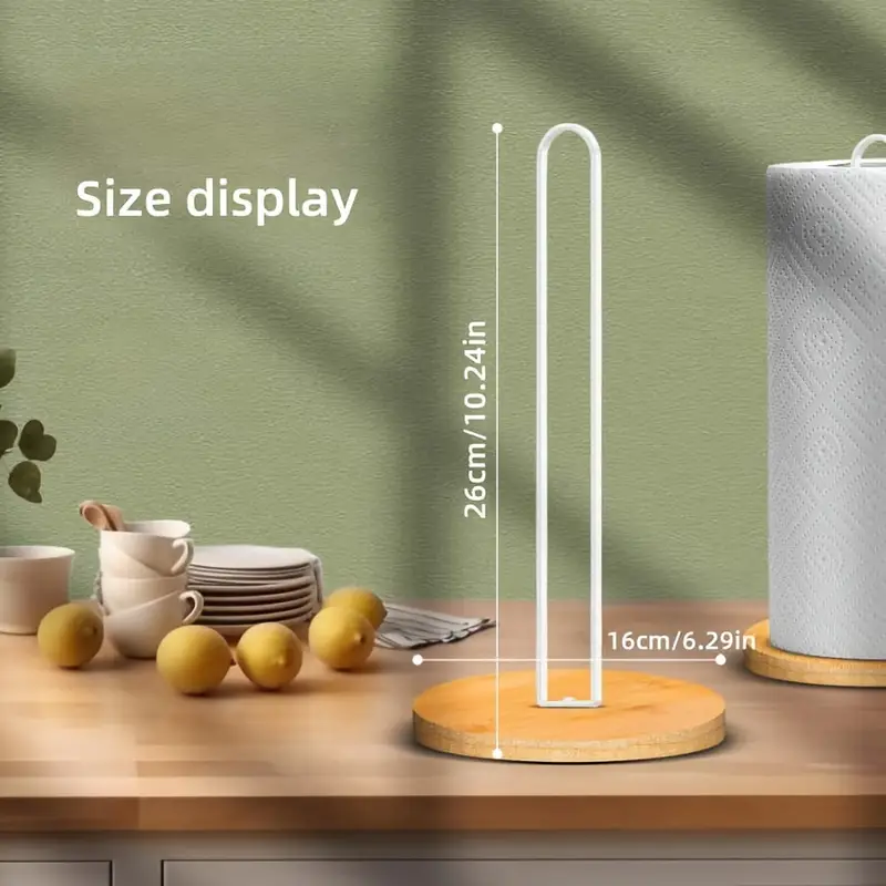 1pc paper towel holder metal iron nordic simple paper towel rack with bamboo base free standing vertical paper storage holder for room hotel and bathroom kitchen organizers and storage kitchen accessories details 2