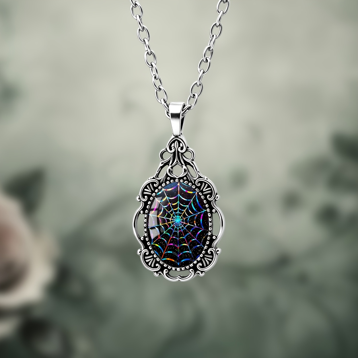Laser Spider Web Pendant Necklace, Halloween Style