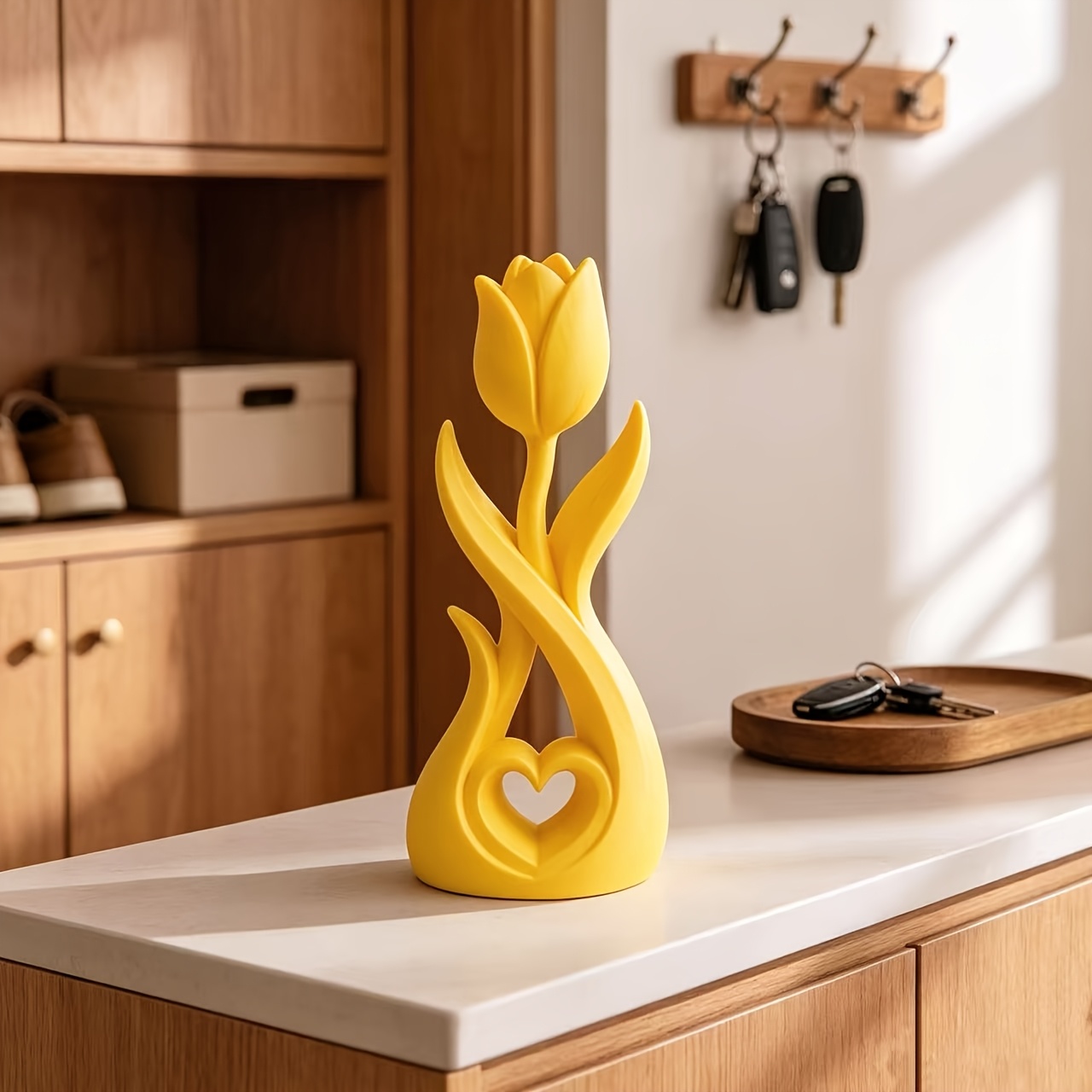 TEMU Minimalist Nordic Tulip Statue With Hollow Heart, Odorless 3d Printed Home Decor, Calming Ornament For Study Entryway