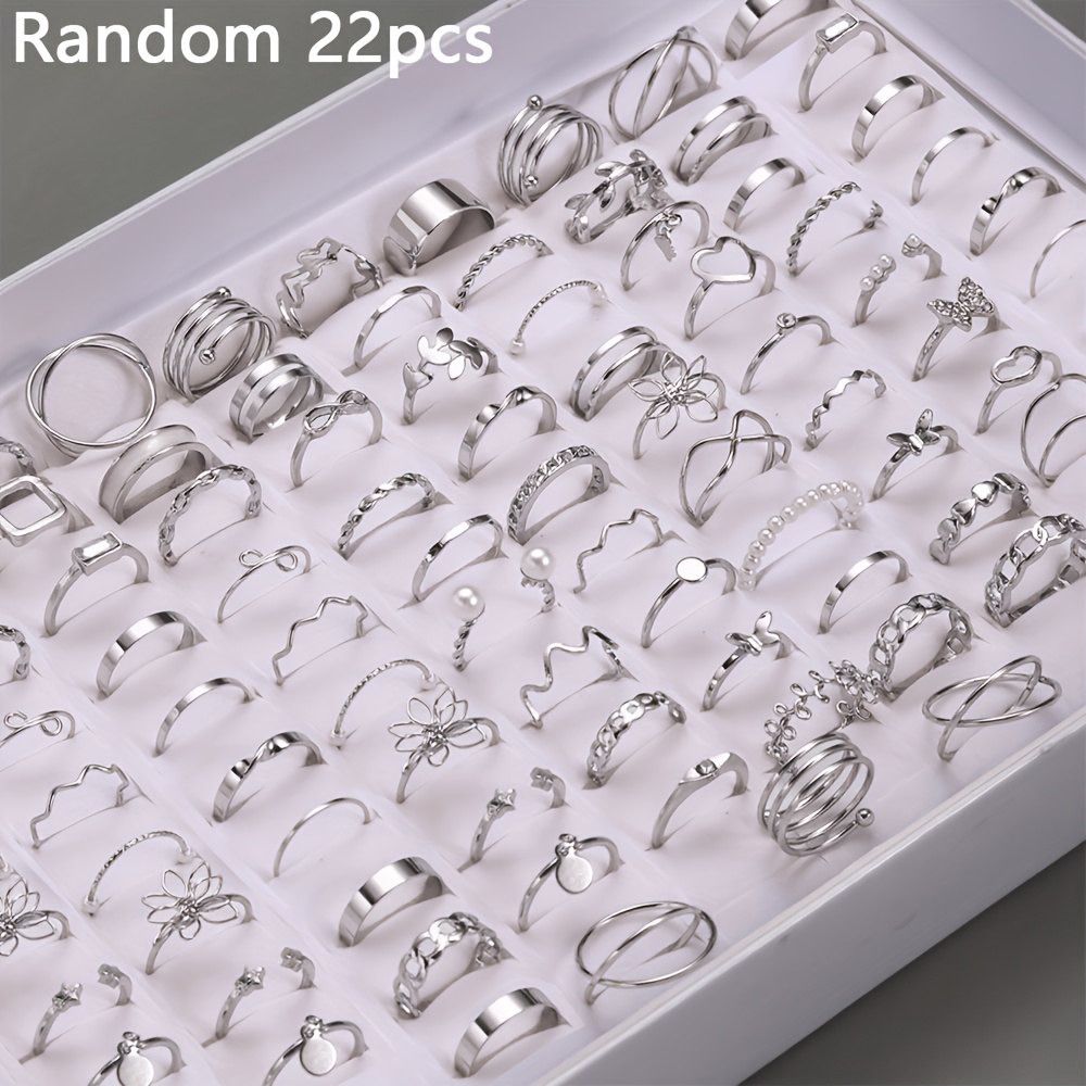TEMU Juego de 22/43 anillos aleatorios para mujer, elegantes, exquisitos y minimalistas, con de infinito, mariposa, flor calada y cruz retorcida,
