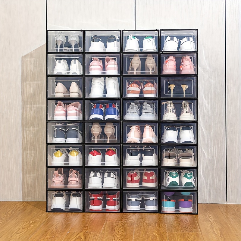 

12pcs Stackable Shoe Storage Boxes With Lids - Transparent Plastic Organizer For Home, Dorm & Closet Organization