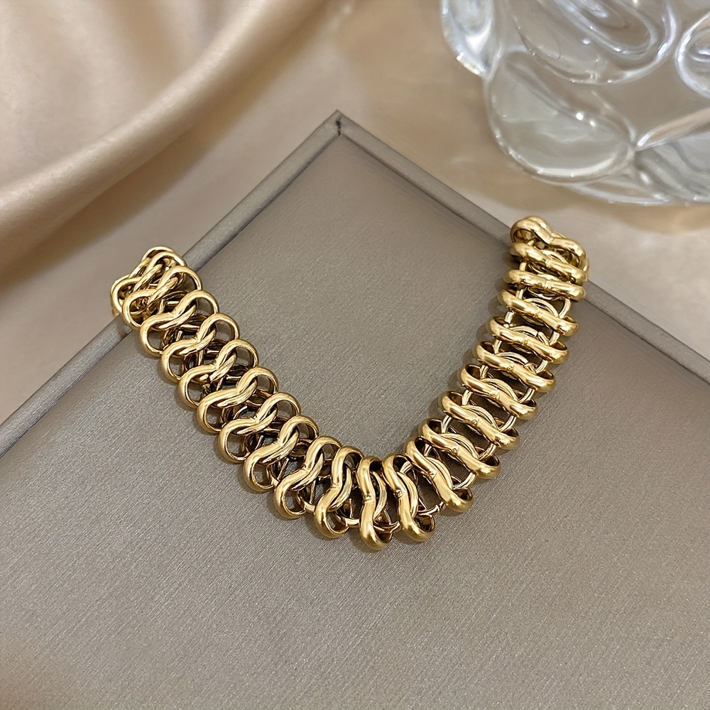 Chunky Thick Hollow Chain Link Bracelet, Golden Cuff Jewelry