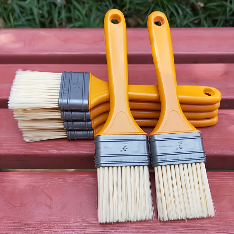 TEMU 8pcs Plastic Handle Brush, 1 Inch, Yellow Handle, Anti-shedding, Durable & Easy-clean For Paint, Paint Brush, Barbecue Dip Brush, Industrial Use