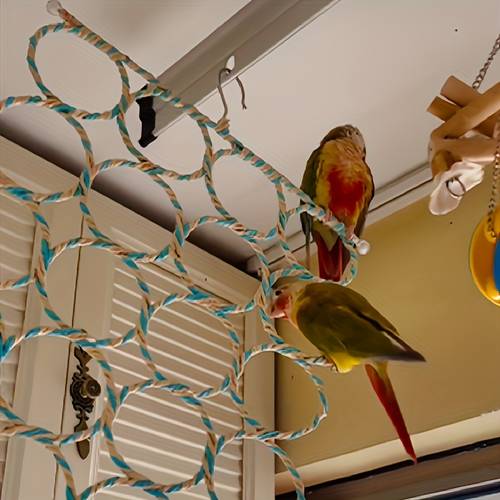 1pc 28 loop play net for small pets 28 loop bird small net rattan climbing ladder swing perch and hammock for parrots gerbils mice