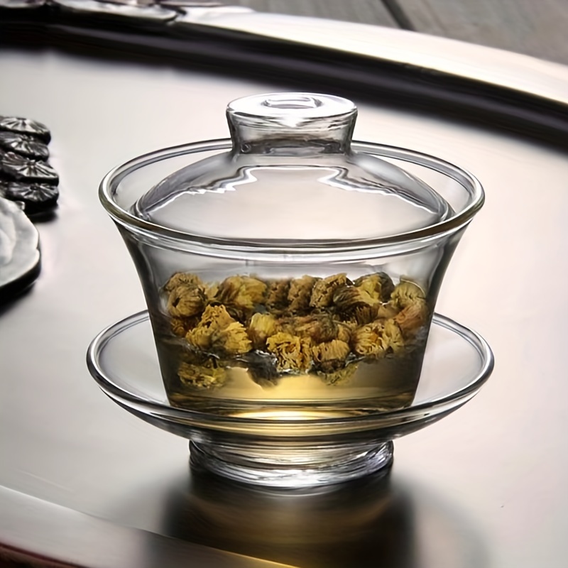 TEMU Crystal Glass Heat-resistant Anti-scald Lid Bowl Home Set Thickened Brewing Bowl Easy