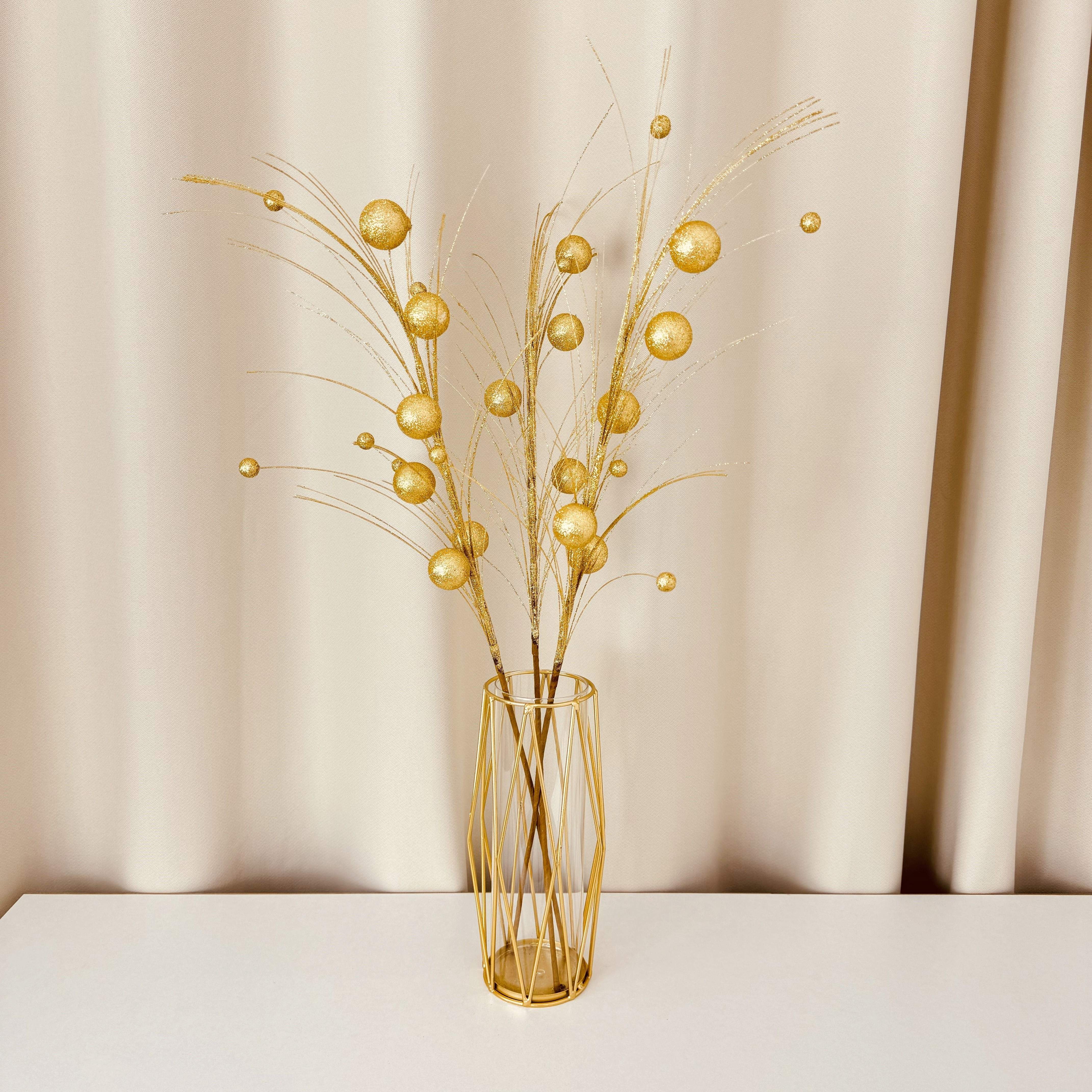 Image of 3pcs, 80cm Artificial Flowers, Artificial 5 Fruit Metal Texture Decorations, , Suitable For Christmas Decoration, Christmas Tree Decoration, Party Decoration, Indoor Decoration