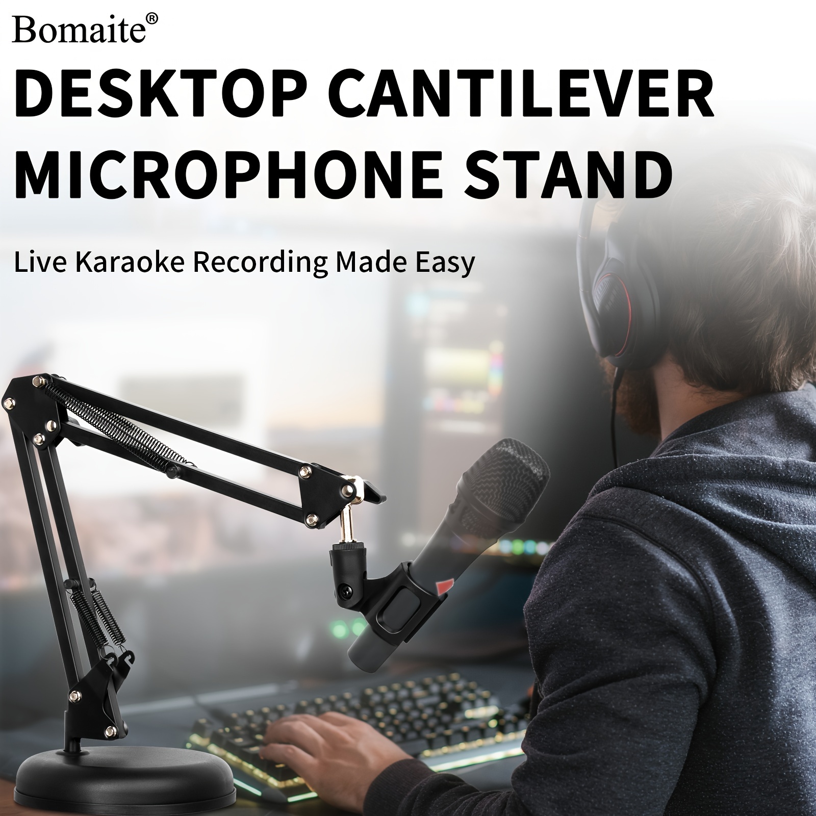 Support Microphone En C Réglable Pour Bureau - Métal Et ABS Avec Protection