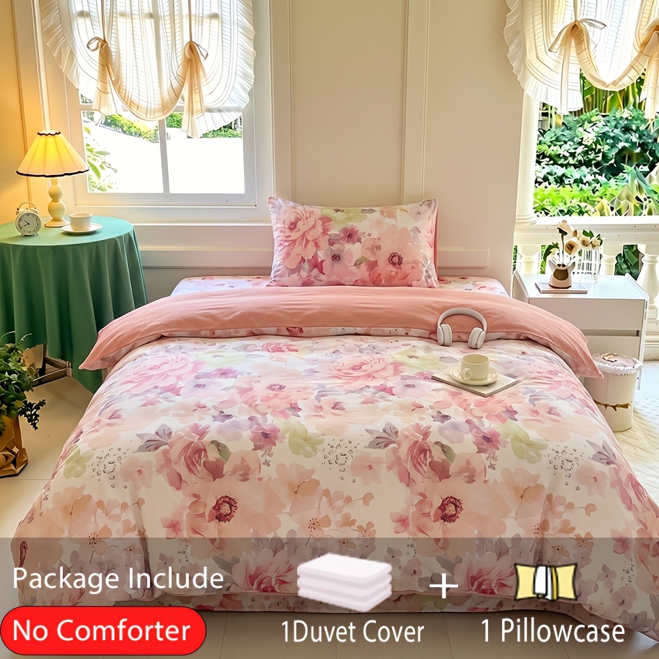 Image of 2/3pcs 100% Chic Green Botanical Floral Pattern Printed Flower Duvet Cover Set (1 X Duvet Cover And Pillowcases, Without Pillow Core And Duvet Insert), Soft Comfortable, Envelope Closure Pillowcase