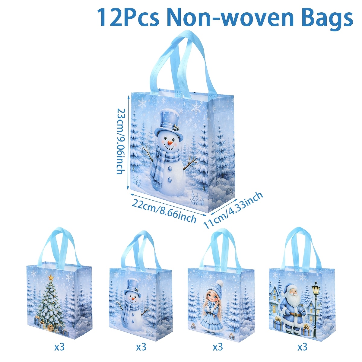 TEMU 4/12/16 pièces, Sacs de Noël en non-tissé, de neige, fille des neiges, sapin de Noël et de neige, Sacs à main dorés, Sacs d'emballage cadeau