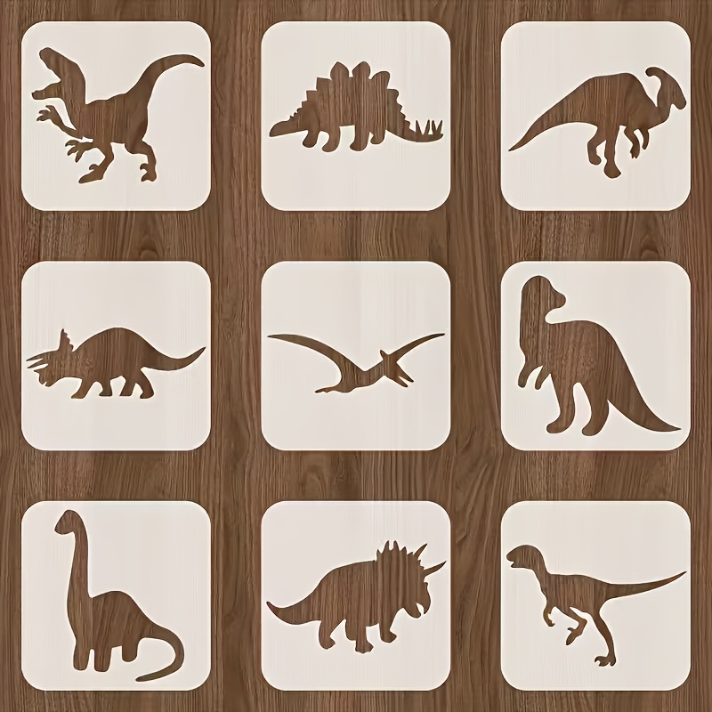 9pcs Dinosaur Stencil Set - Reusable Pet Material Animal Stencils For Art Projects, Inch, White