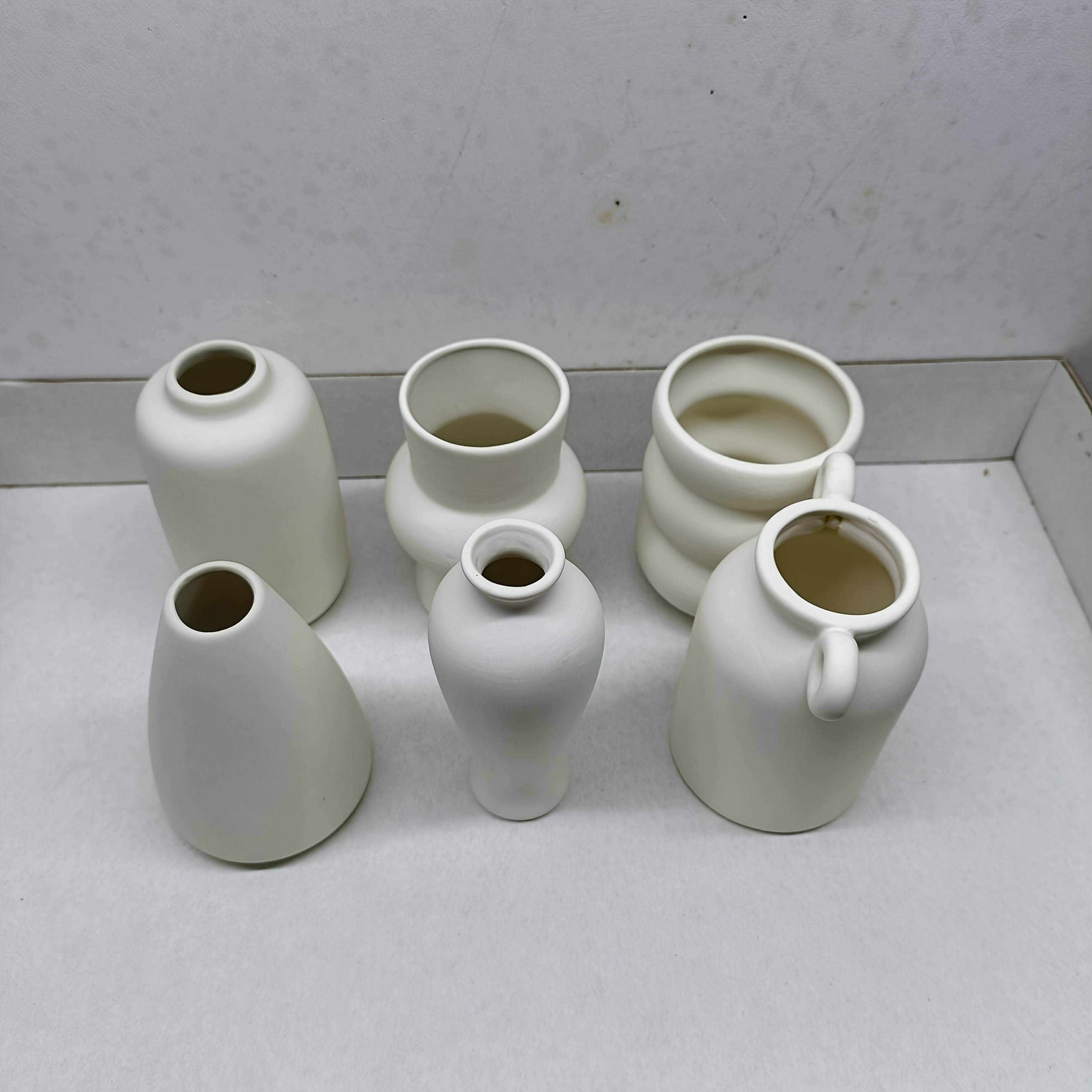 Image of Set Of 6 White Ceramic Vases For Farmhouse Bohemian Pampas Small Vases, Decorative Vases For Centerpieces, Wedding Decorations, Home And Office, Room And Table Decorations