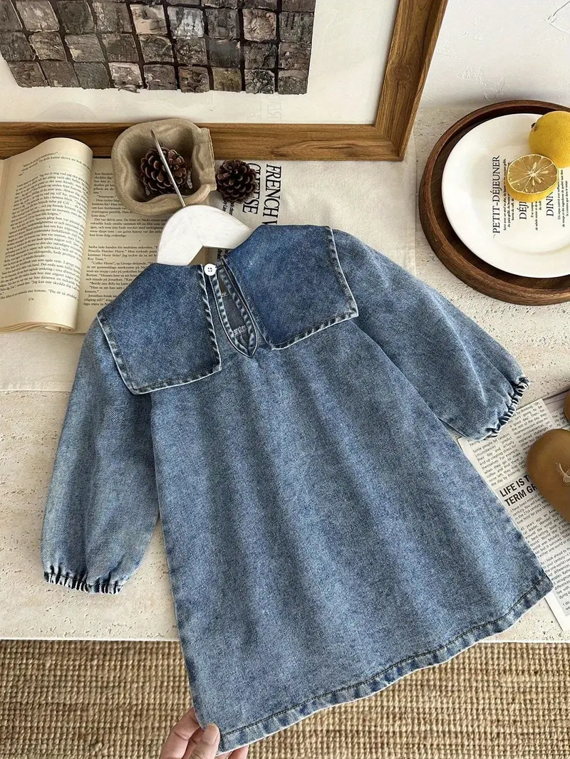 baby girl denim dress with long sleeve white shirt underneath Baby GAP Girls Long Sleeve 100% Cotton Denim Shirt Dress Sz 4 Embroidery EUC