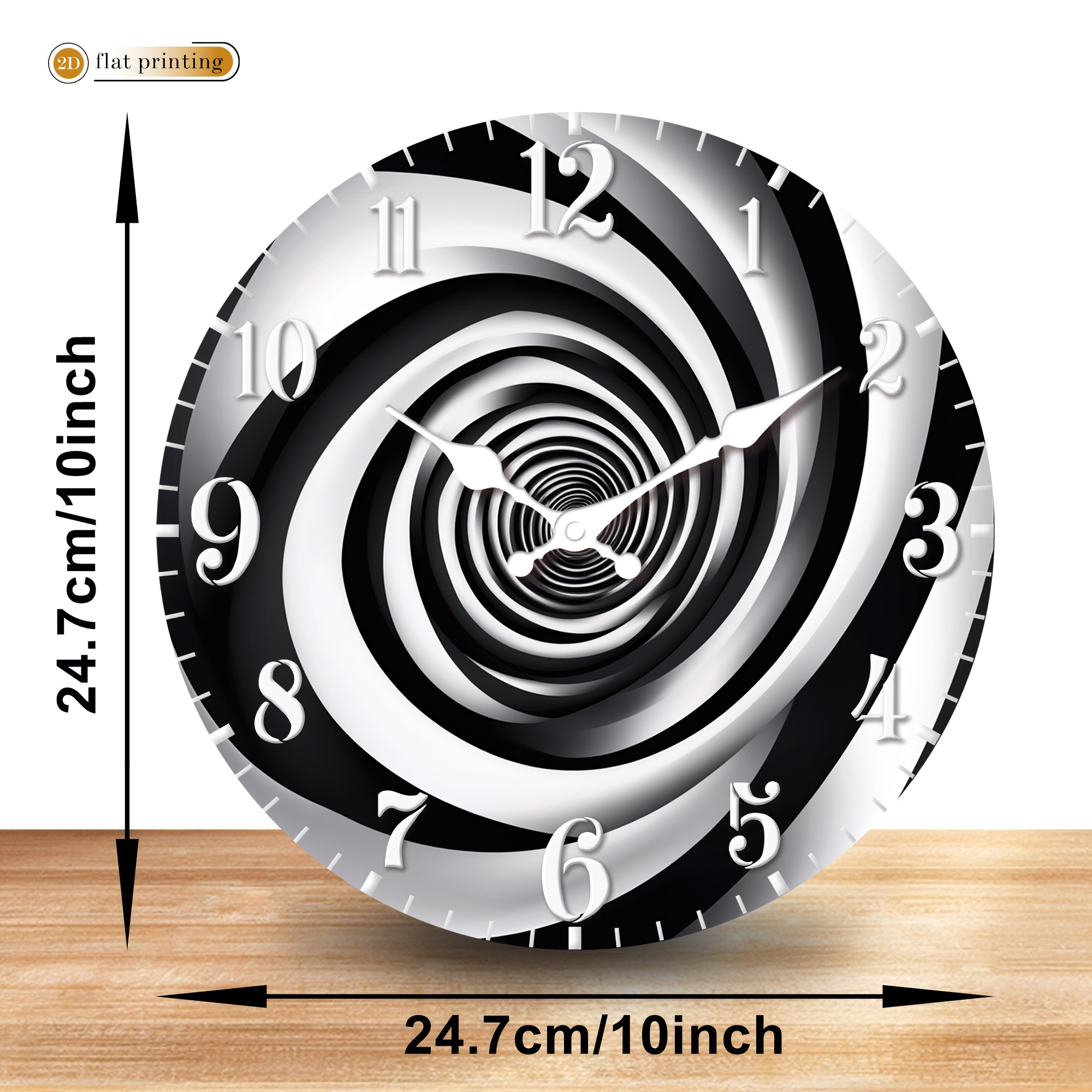 TEMU Spiral Wall Clock, Wooden Home Silent Wall Clock-2d Flat Printing, Suitable For Living Rooms, Bedrooms, And , Easter, , Valentine's Day Gifts(aa