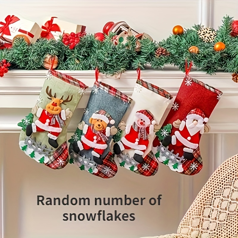 

4pcs Christmas Stockings 12" - Santa, Snowman, For | For , , And , Christmas Decor