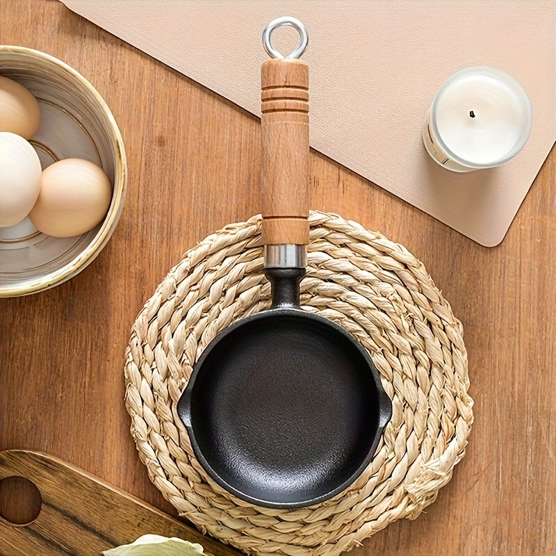1pc mini cast   with wooden handle non stick   small kitchen cookware for boiling eggs   and cooking ideal for   and picnics kitchen cookware wooden handle cast iron pan 2