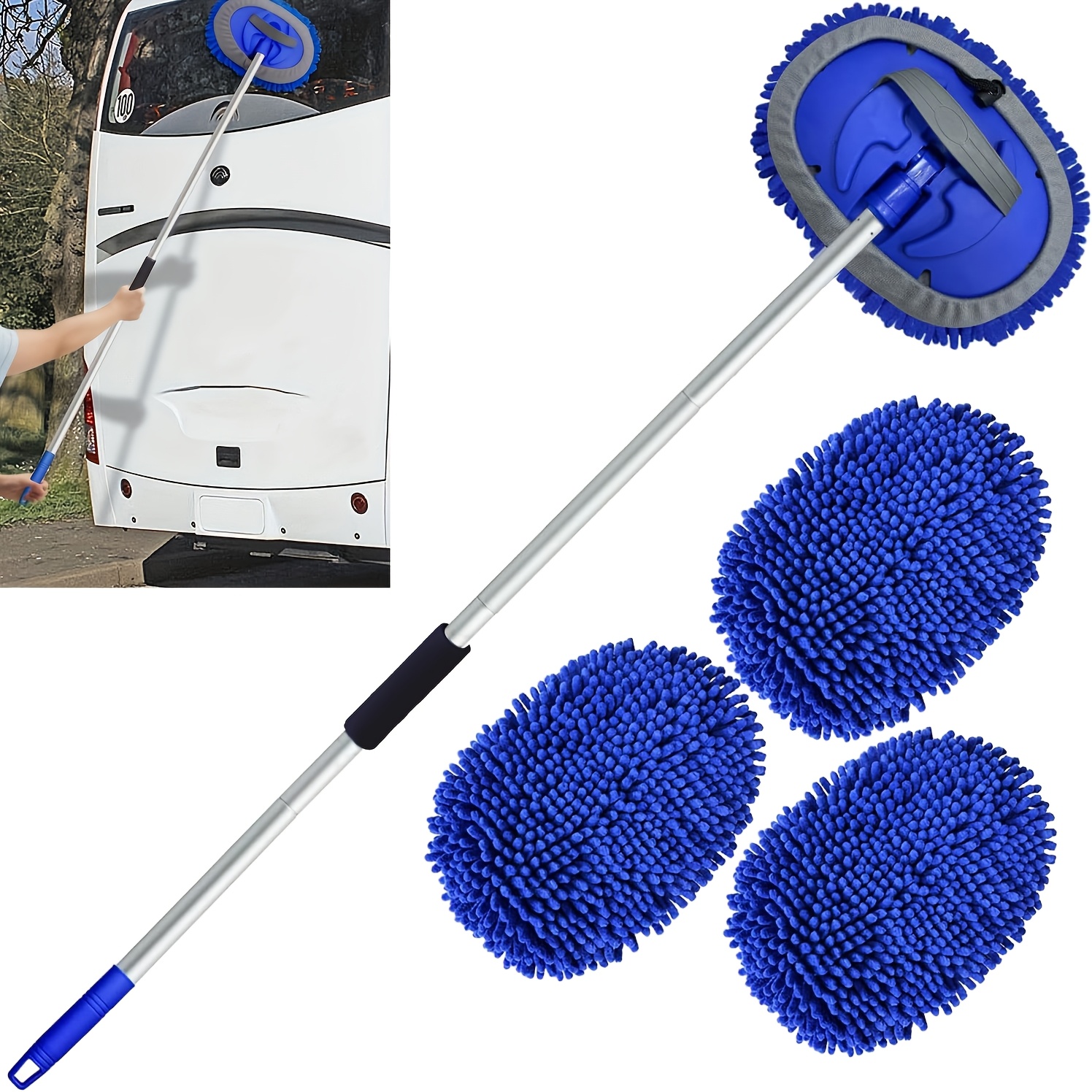 E-shop Autowaschbürste Mopp 63" Langer, ausziehbarer Reinigungshandschuh für Wohnwagen SUV RV LKW Van Reifen Fenster Rad Dach Detail Innenraum