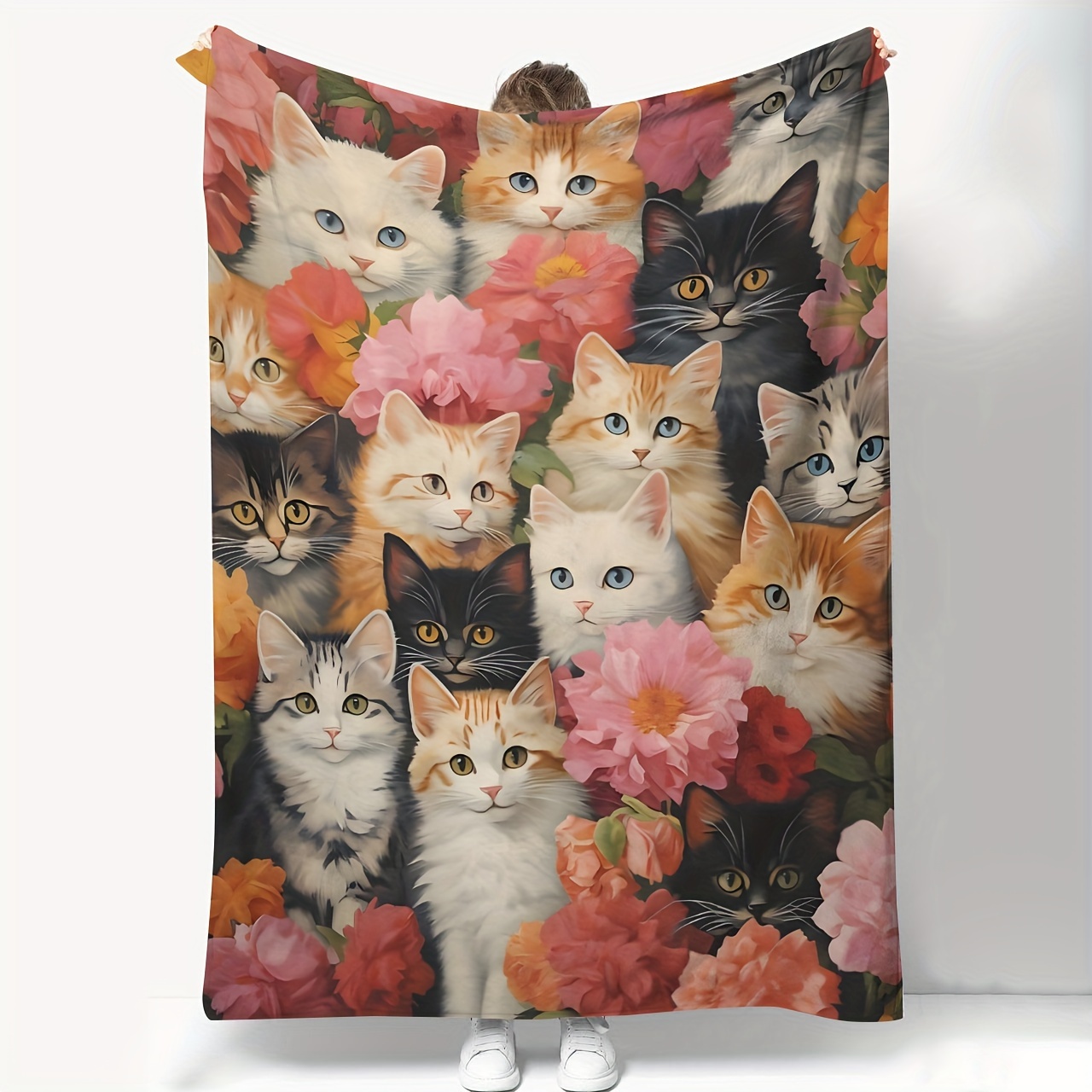 

-themed Soft Fleece Blanket, Polyester, Cozy Throw For Cat Lovers, Colors