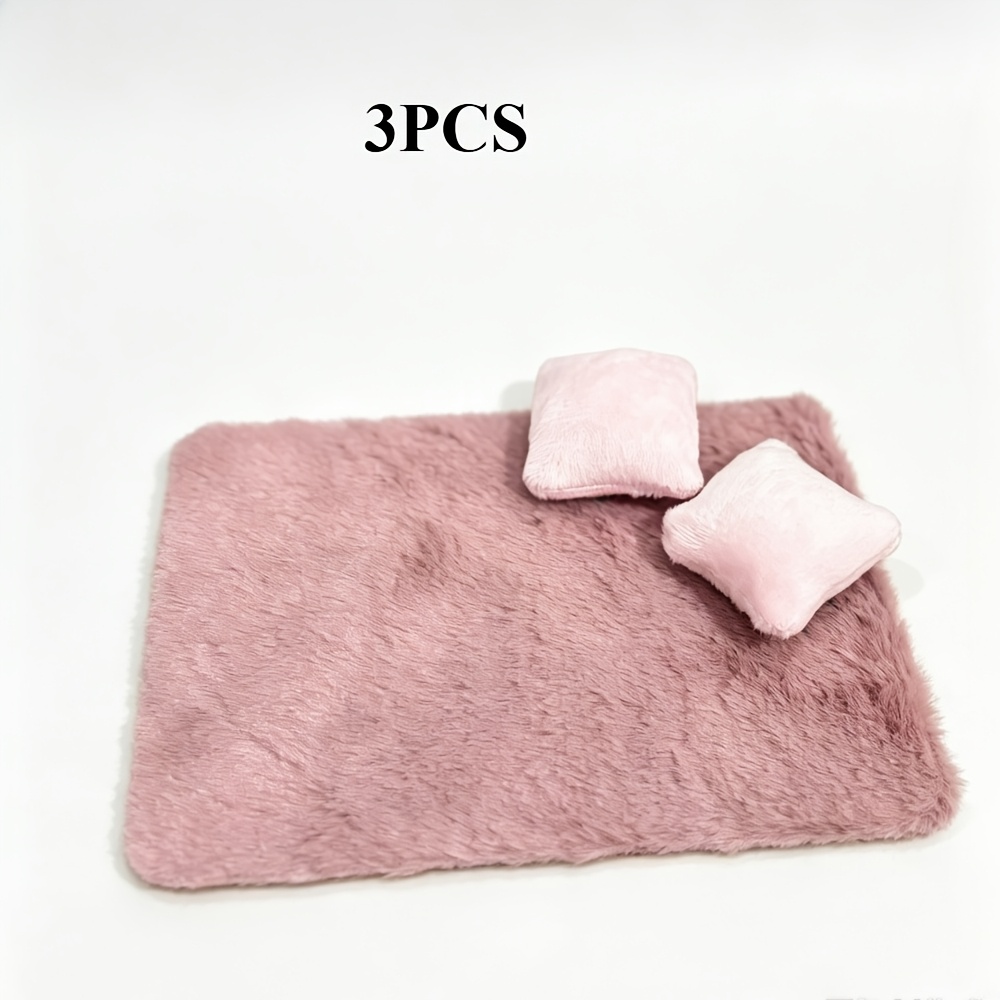TEMU (3pcs/Set) Tapis avec Coussins Roses, Mini Tapis Moelleux pour Maison de Poupée, Décoration de Maison de Poupée Légère, Convient pour l'Échelle