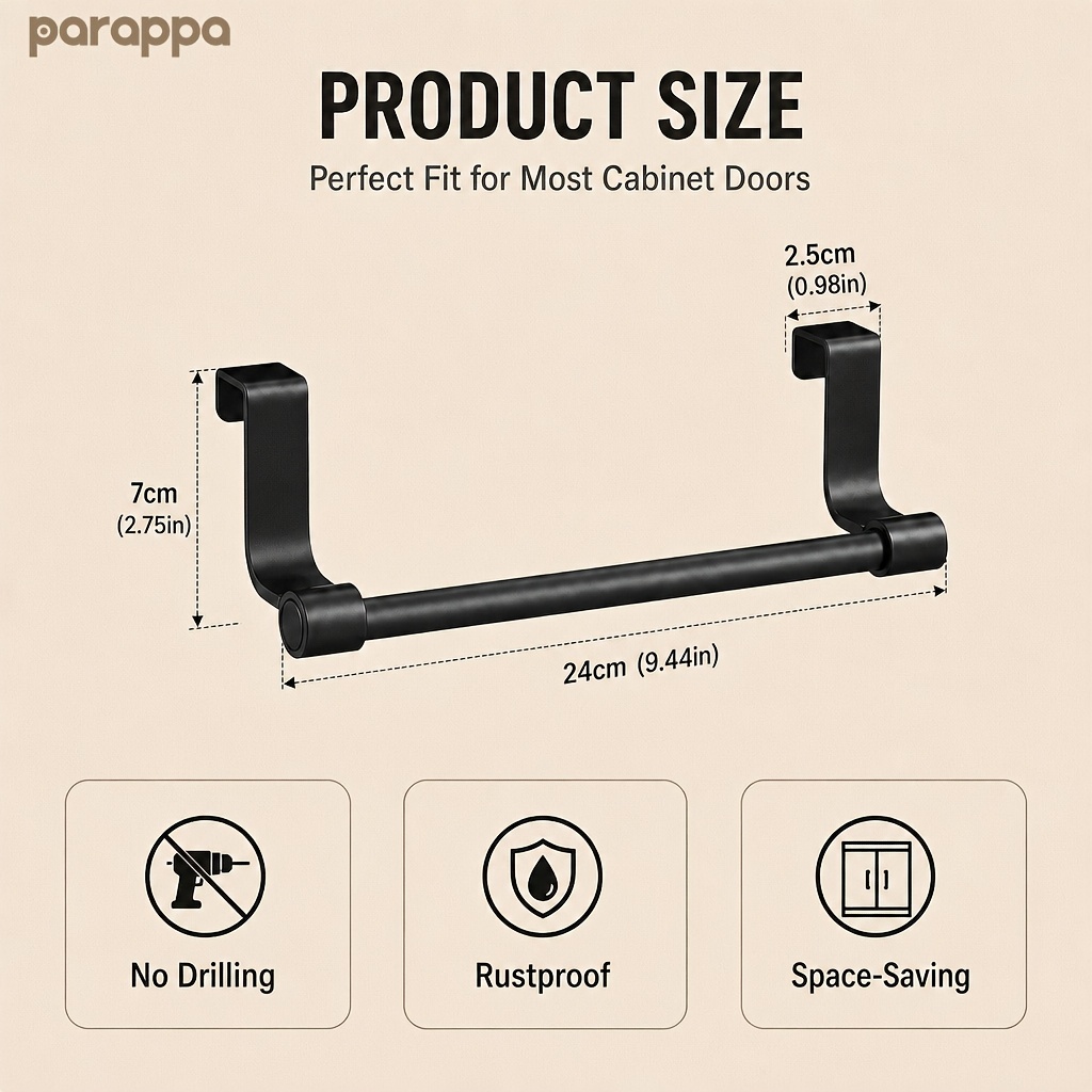 TEMU No-drill Stainless Steel Over-the-door Towel Rack, Rust-proof Space-saving Holder For Bathroom, Kitchen, Cabinets & Home Use, , Towel Racks