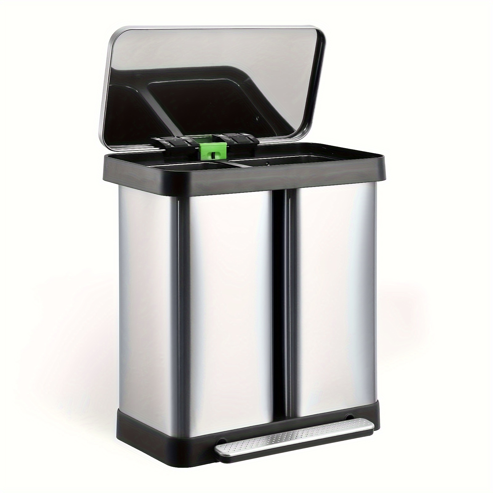 

Dual Trash Can, Stainless Steel 2 X 9.5 Gal (2 X 36l) Garbage Can, Steel Pedal Recycle Bin With Lid, Rectangular Hands-free Kitchen Trash Can