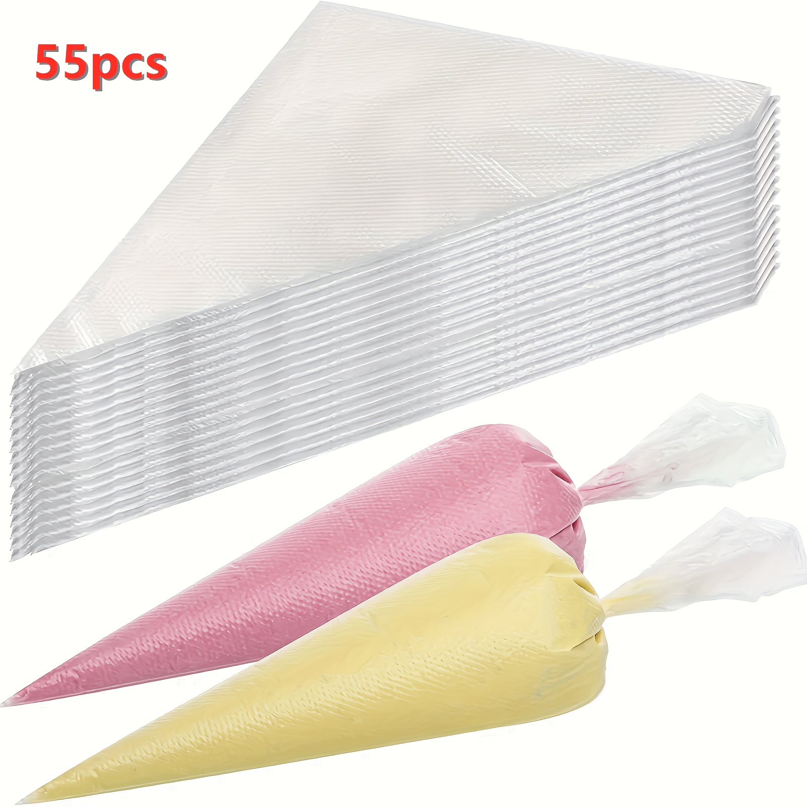 Image of 55/105/205pcs Thickened Disposable Piping Bags, Sugar Piping Bags, Pastry Decor Piping Bags, Baking Tools, Kitchen Additions, Size: 16cm X 25cm / 6.29 Inches X 9.84 Inches