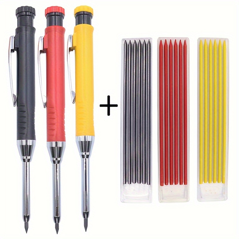 

Metal Automatic Solid Carpenter Pencil With Refill Lead And Built-in Sharpener For Deep Hole Mechanical Pencil Scribing Marking Woodworking Tool Black Red Yellow Lead Deep Hole Marker