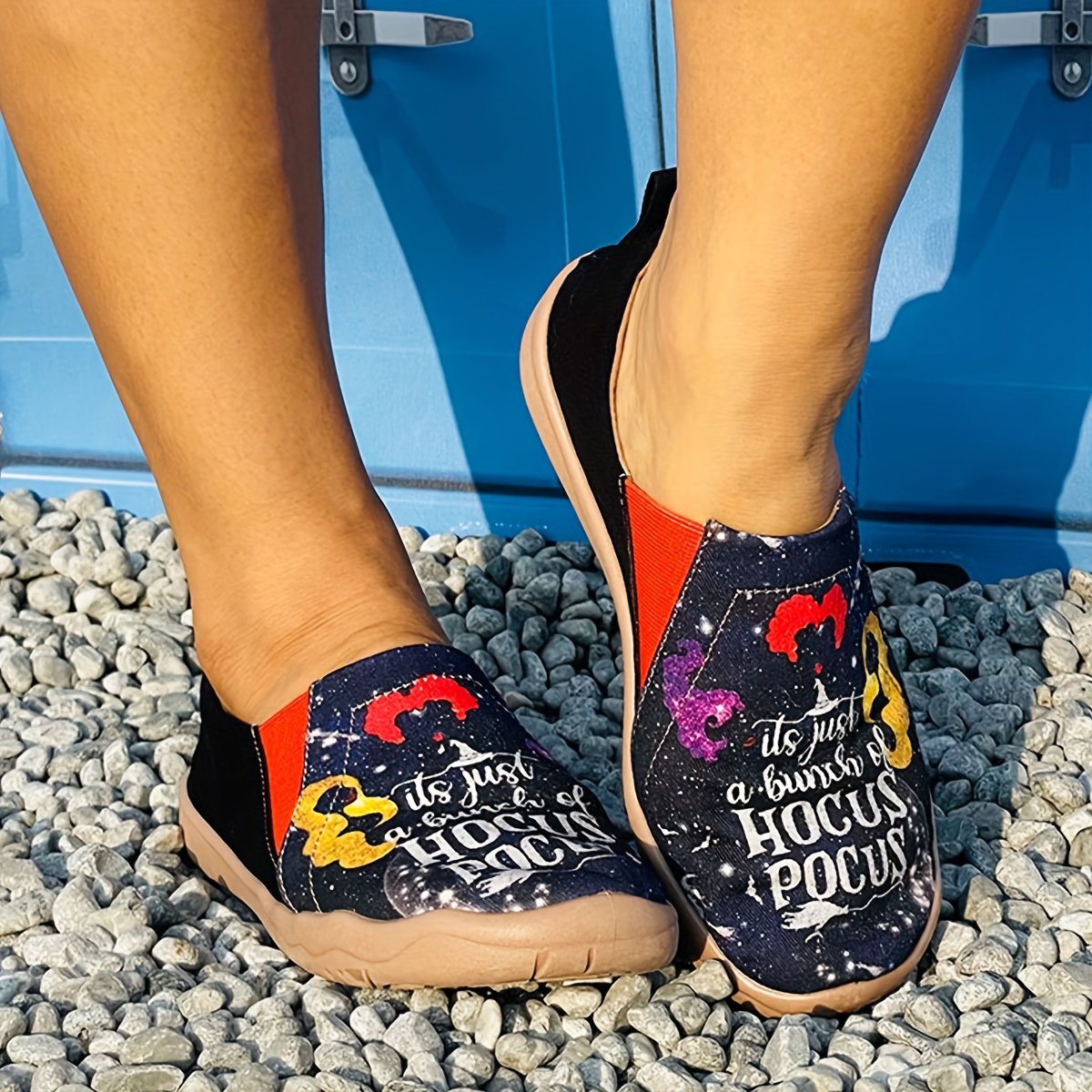 

Halloween-themed Women's Slip-on Sneakers - Cartoon Pattern, Lightweight, All-season Fabric Shoes With Tpr Sole And Comfortable Insole, Random Printing Design For Casual Outdoor Activities
