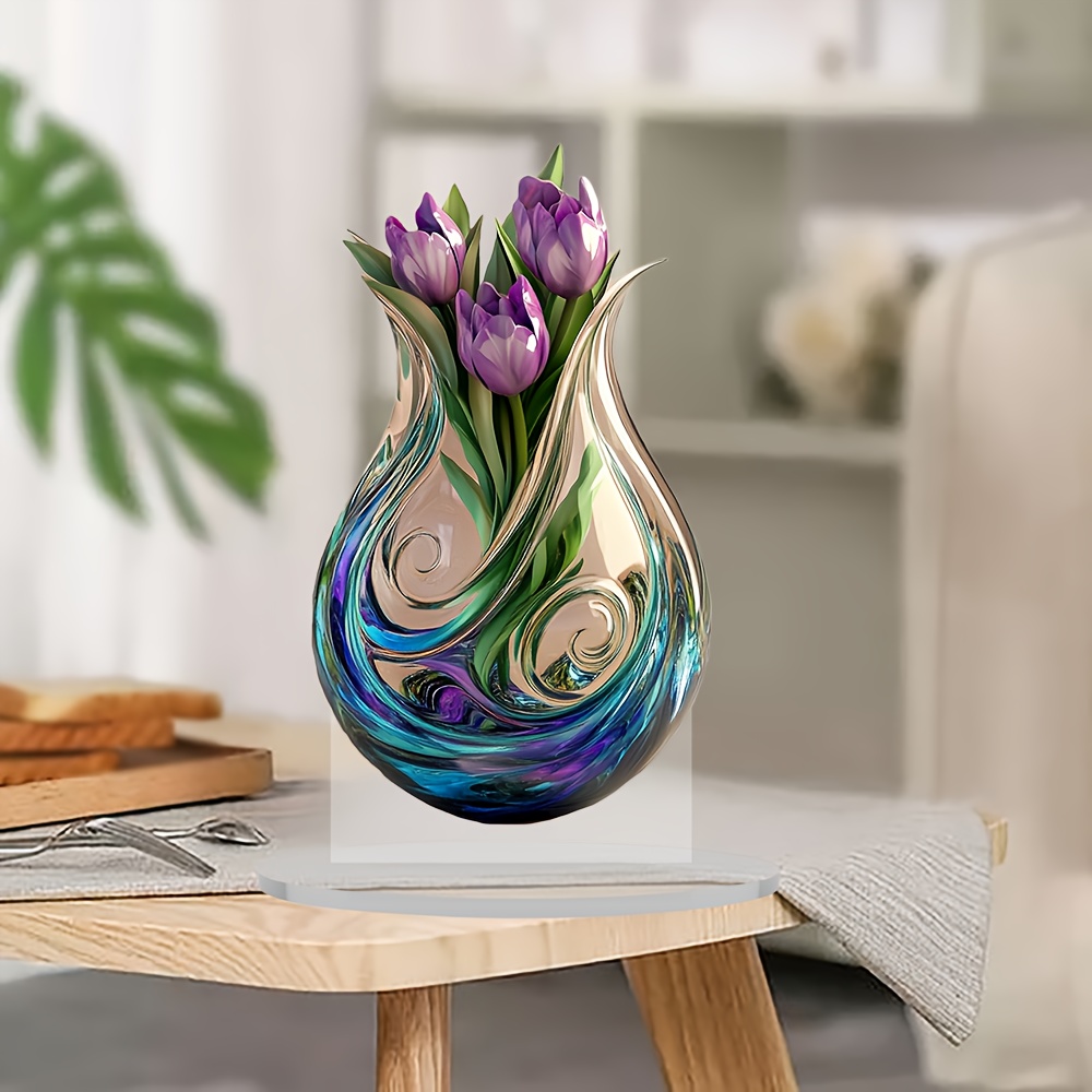 

Acrylic Vase Suncatcher, 4.4x7.9" Tabletop Decor, Themed, Ideal For Living Room, Bedroom, Room, With No Electricity Needed, For , Christmas, Halloween, Easter, Hanukkah, Thanksgiving