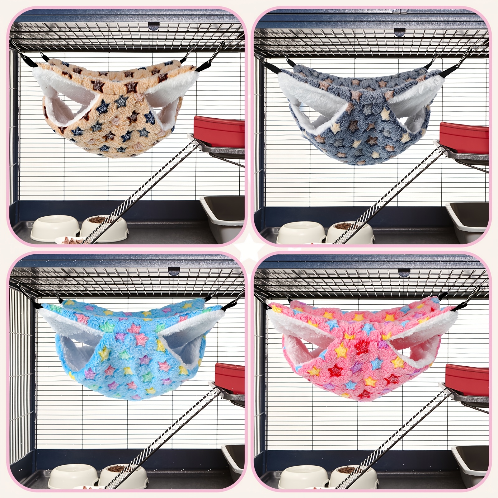4pcs Small Animal Hanging Hammock Double Layer Bunk Bed