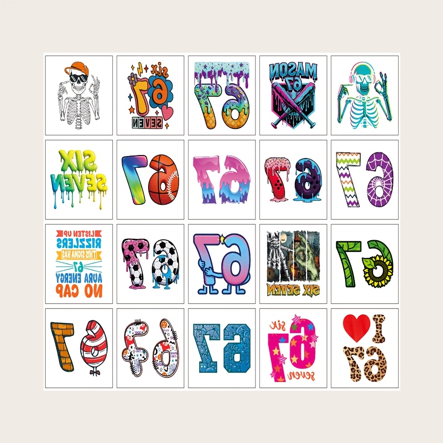 Tattoo Stickers, 20pcs, Fun Number 6 & 7, Basketball, Soccer, Ice Cream Cookie Patterns, Body Art Design, Sweat-proof, Easy To Apply And Remove, Suitable For Parties And Gatherings, Ideal Gift