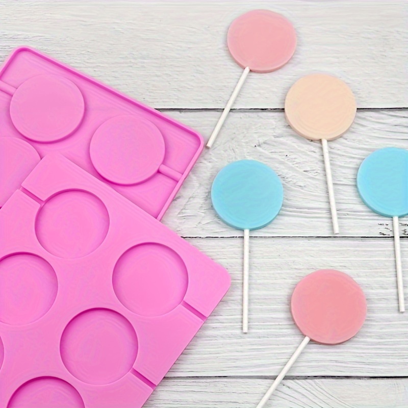 

8-cavity Silicone Lollipop For Diy Chocolates & Cookies - Design, Pink With Round Cavities, Non-electric, Includes Wooden Sticks, Crafting| Design| Silicone, Silicone Baking