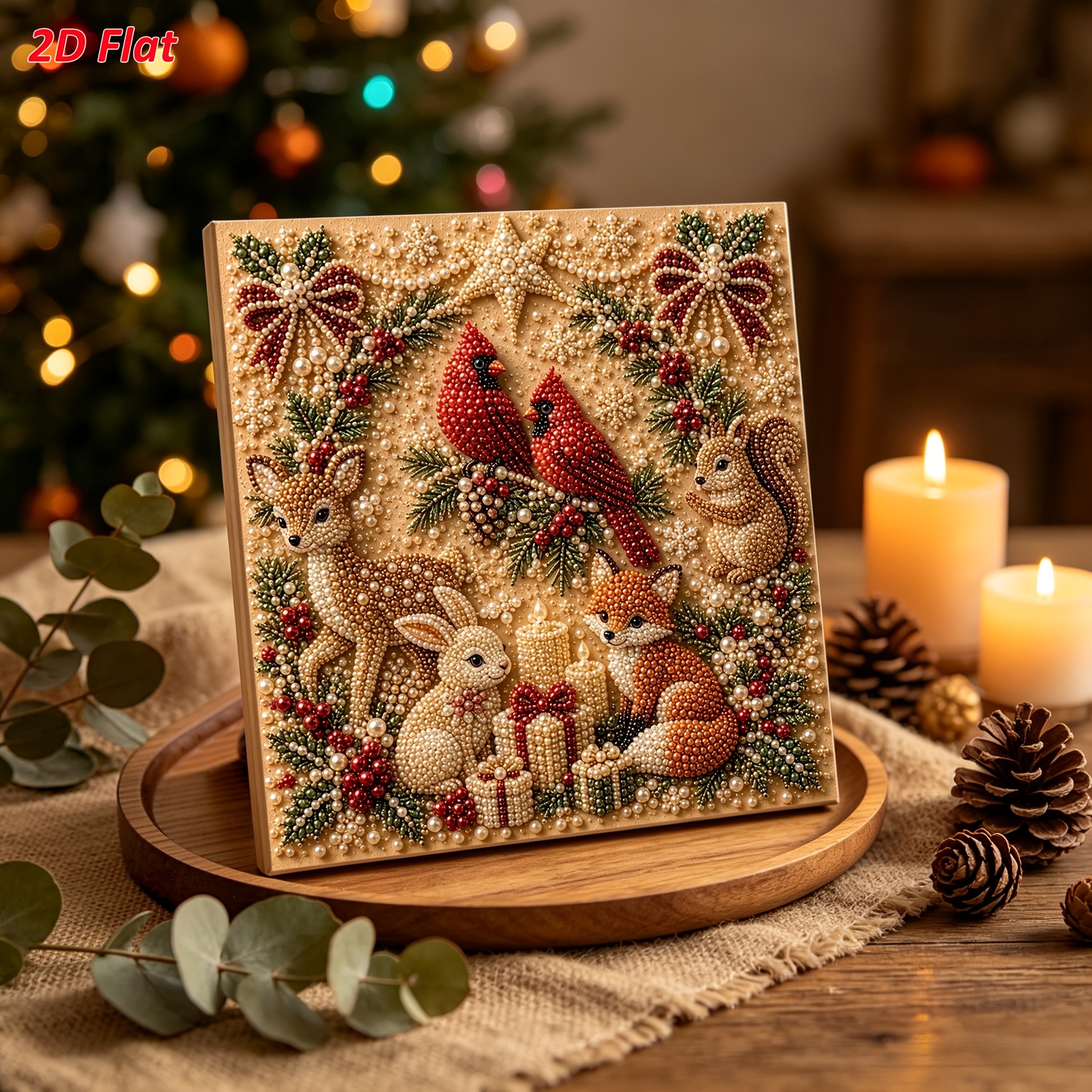 TEMU 2d Flat Frameless Pearl Diamond Painting Kit Christmas Animal Theme Dual Sizes Pre-printed Canvas Beginner Decor Painting Creative Handmade Gift