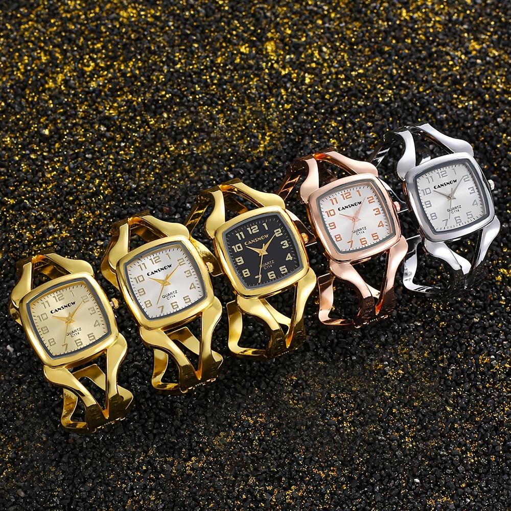 Stylish Hollow-out Alloy Wrist Watch elegant square hollow womens quartz watch alloy case - Temu main image 3