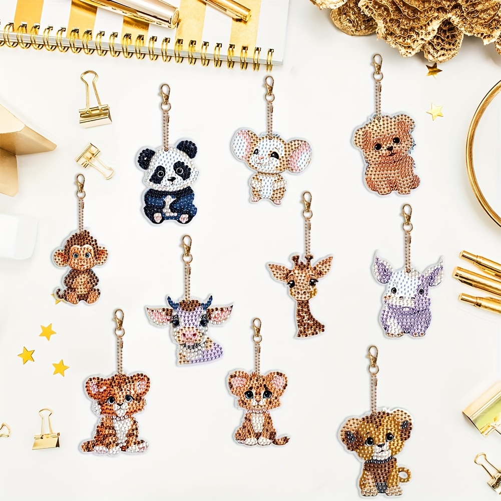 

10pcs Cartoon Small Animal Diamond Painted Keychain Kit - Diy Shape Diamond Art Mosaic Backpack Keychain - Craft Gift For Christmas, Halloween, Birthday Party