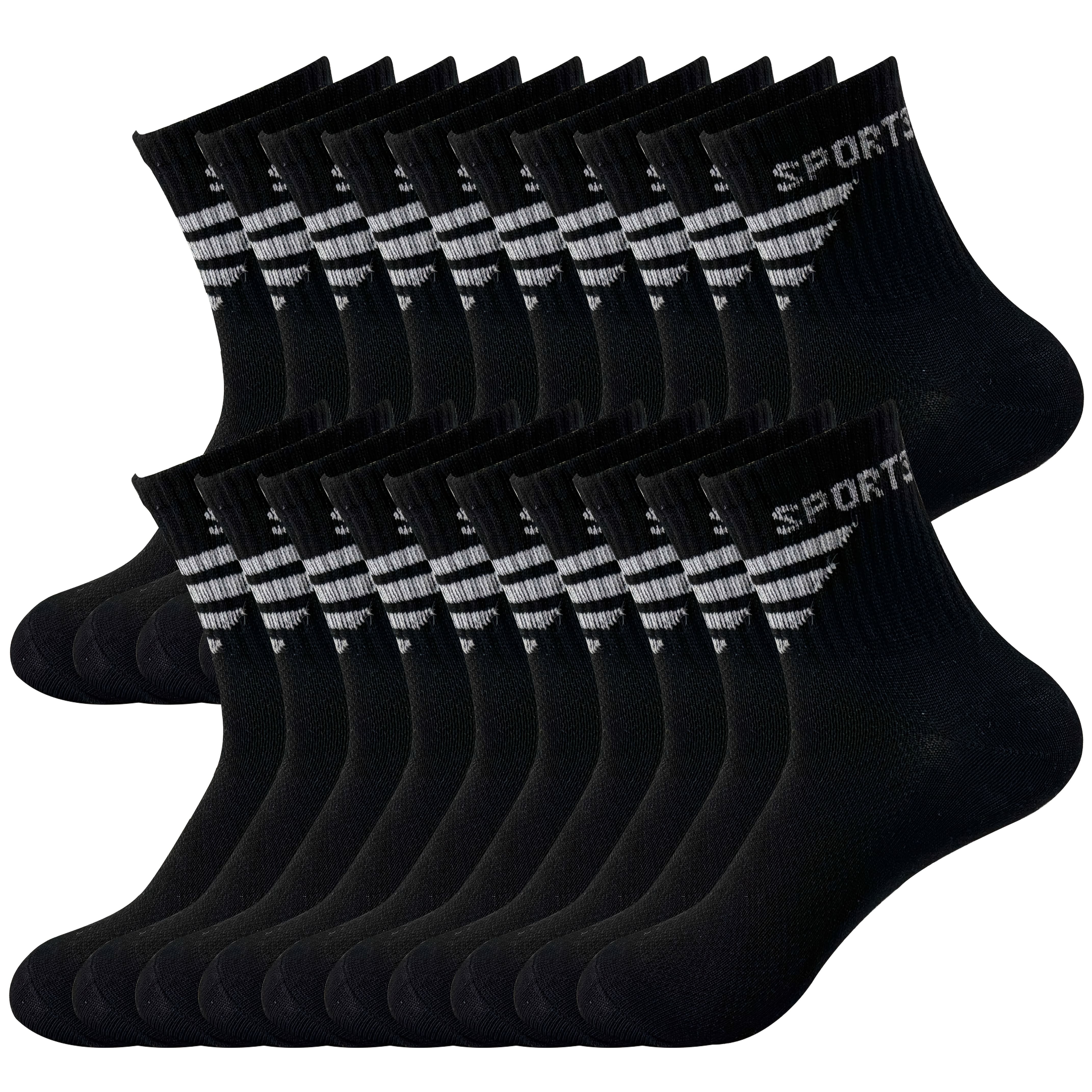 20 Pairs Men's Mid-calf Socks, Breathable Long Socks, Solid Color Versatile Athletic Letter Casual Men's Socks
