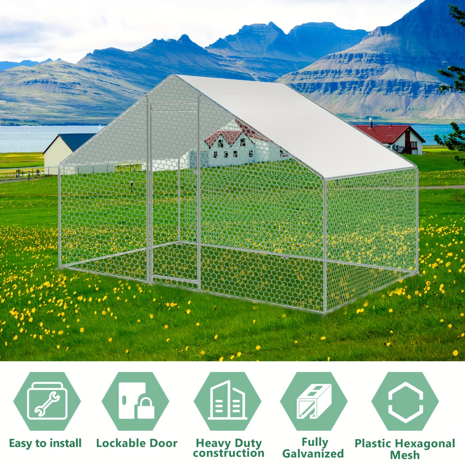 

Chicken Coop Free-range Enclosure With Lock, Galvanized Steel Chicken House Outdoor Enclosure Outdoor Poultry House, For Chicken Cage Small Animals Bird Cage Pet Cage