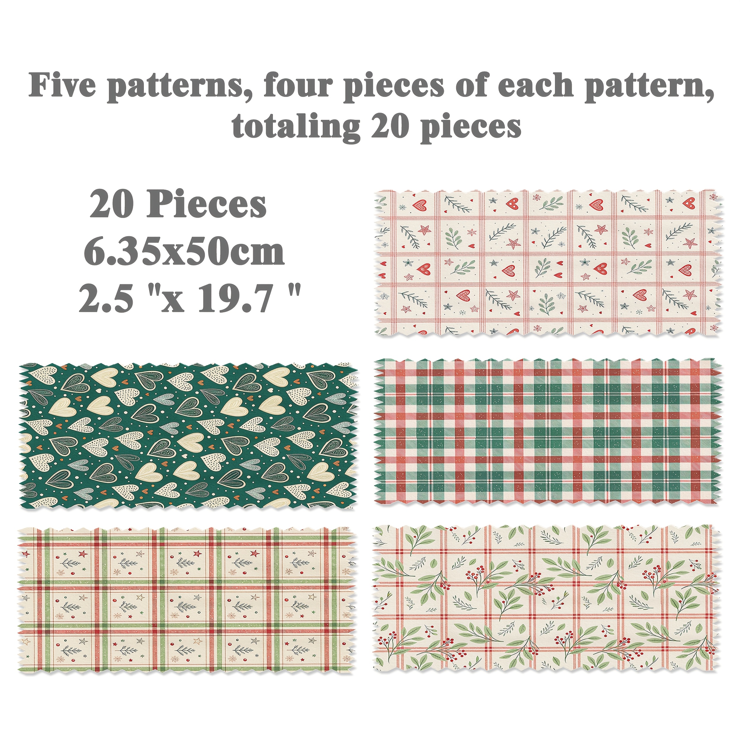 TEMU Lot de 20 bandes de tissu prédécoupées 6,35×50 cm, motif et branche vintage, pour bricolage, patchwork, courtepointe, scrapbooking, créations de