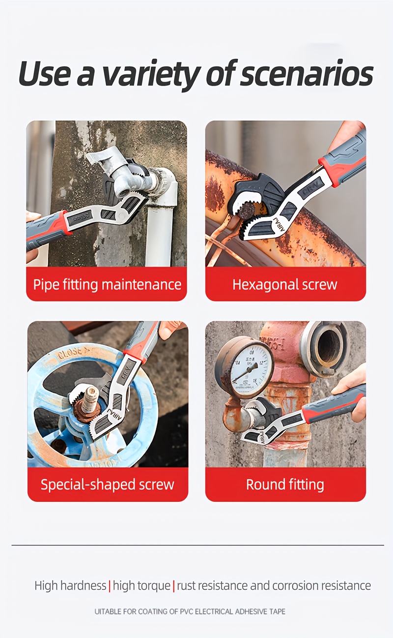 self locking multi function wrench 6 8 10 12 inch chrome vanadium steel wear resistant anti slip handle mechanical operation no battery required for home   Product details 1