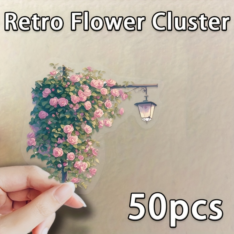 E-shop 50 Stück Retro Blumen Cluster Aufkleber | Geeignet für Handyhüllen, Tablets, Kühlschränke, Inspirierende Buchhüllen, Journale, Motorradhelme,