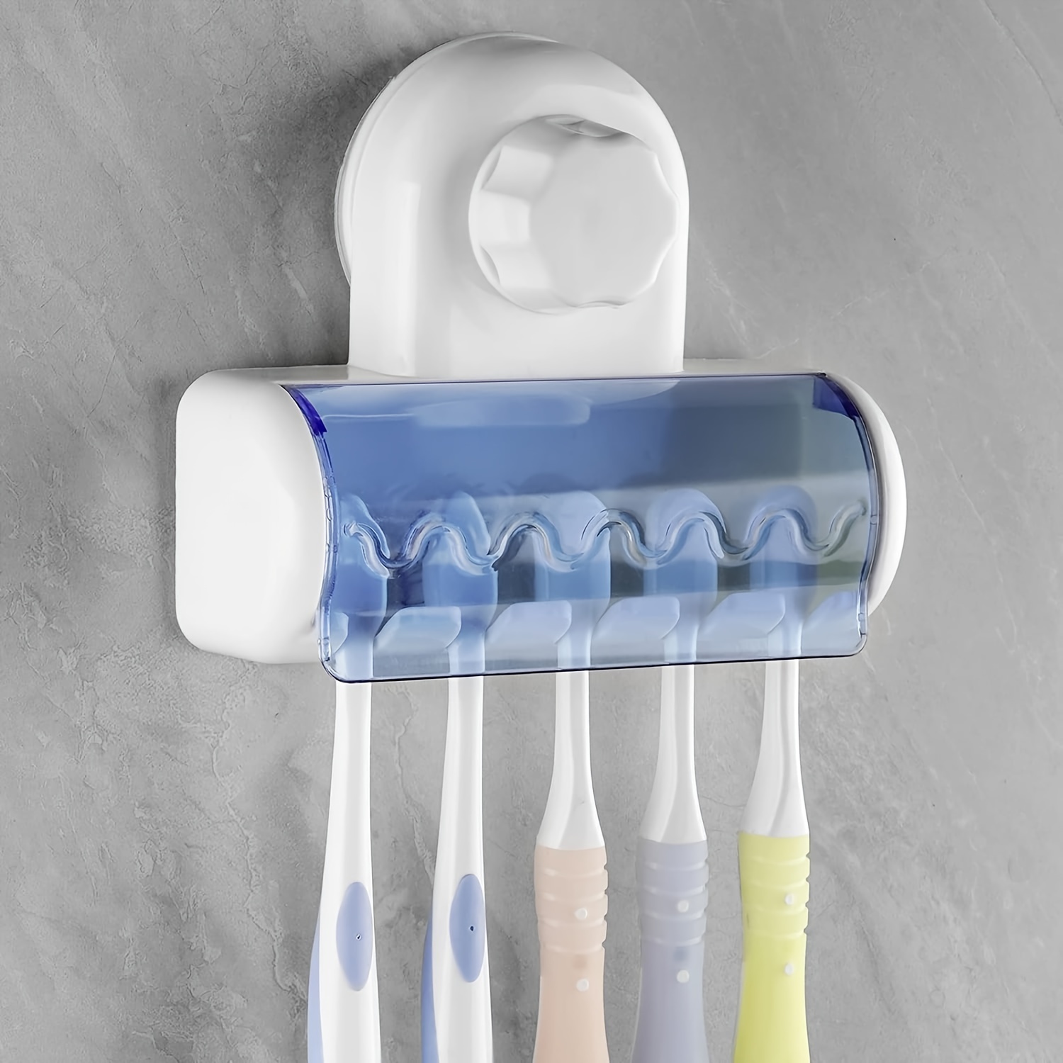 

1pc Wall-mounted Toothbrush Holder With Cover, Self-adhesive Bathroom Organizer, 5 Slots Toothbrush Holder For Shower, Dorm
