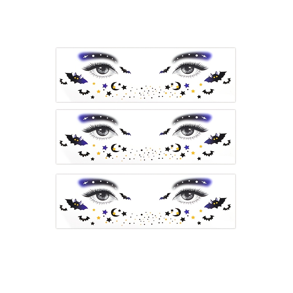TEMU WIND TOTEM Autocollants de Tatouages Temporaires Imperméables pour Fêtes - Visage Instantané Chauve-souris, Lune & Étoile pour Halloween, Art du