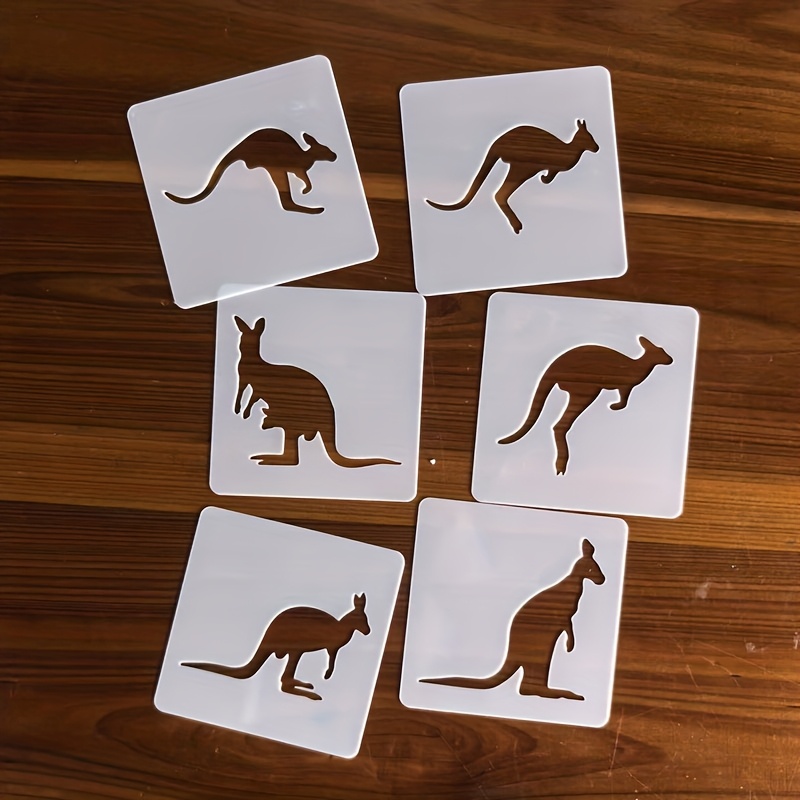 TEMU 6pcs 9x9cm Kangaroo Stencil Set, Diy Layered Stencils, Reusable Home Decor Templates For Wood, Murals, Scrapbooking, Coloring, Embossing, Photo