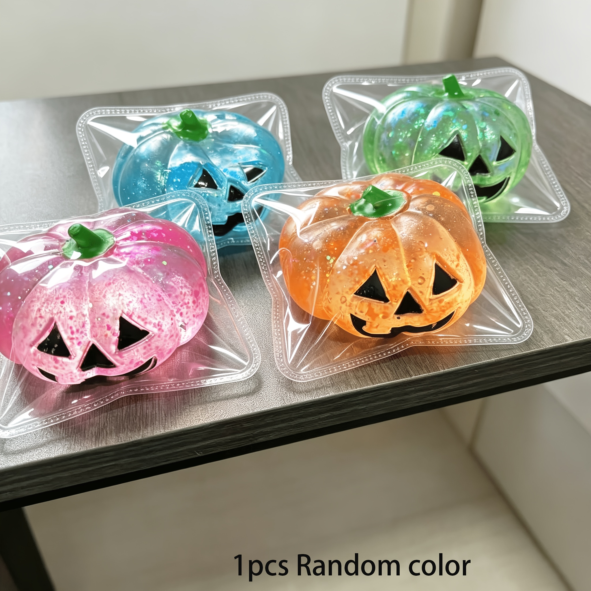 Image of Halloween Glitter Prank Pumpkin Squeeze Toys - Glitter Decorations, Super Soft Slow Rebound, Portable Sensory Toys, Perfect For , Party Bags, And Candy Jar Surprise Gifts. Random Colors