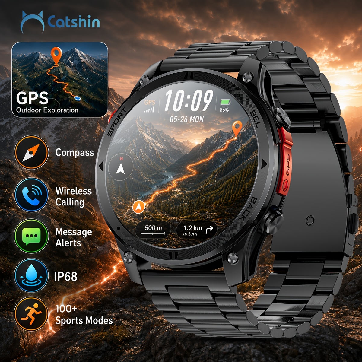 Men's Outdoor Smartwatch with GPS and Compass Function