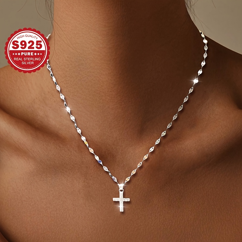 S925 Sterling Silver Cross Lip Necklace