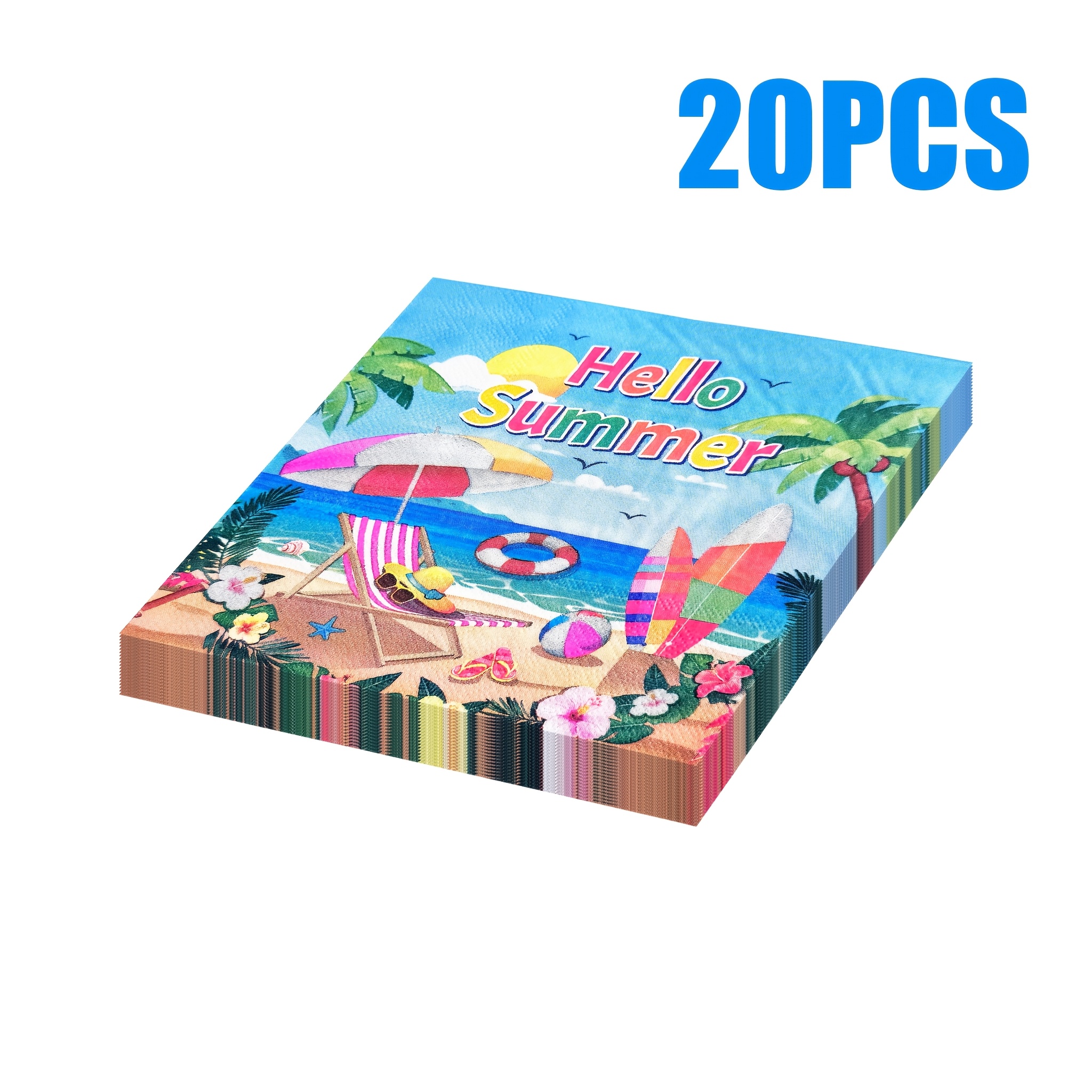 E-shop 20 Stück 2-lagige Einweg-Servietten, Cartoon-Strandmotiv, „Hallo Sommer“-Gruß, geeignet für Restaurant- Tischdekoration, 13*13 Zoll